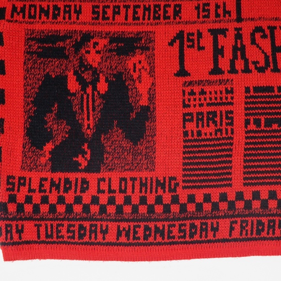 Vintage 80s Via l.A. Newspaper AOP Red Sweater - Picture 7 of 9